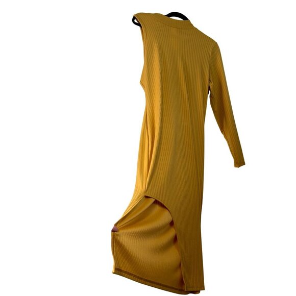 Ashley Stewart Mock Neckline One Sleeve Mustard Yellow Midi Dress Size 1X - Picture 1 of 10